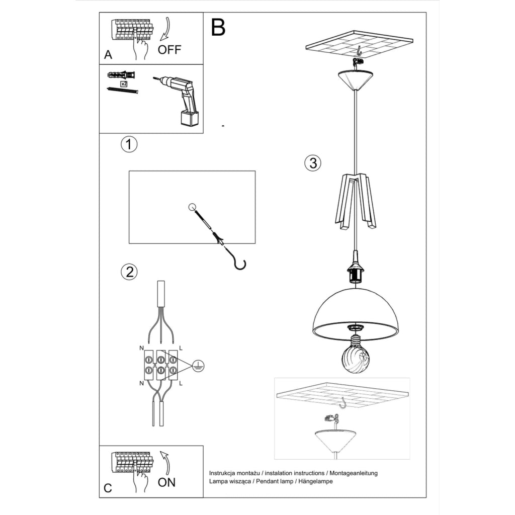 Lampada a sospensione Kupola bianca/legno nero Pure Lume