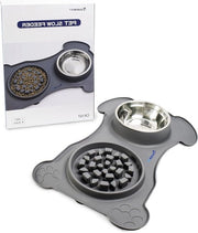 Ciotola per cani anti-scivolo con beccuccio per cani e tappeto antiscivolo - 360 ml grigio
