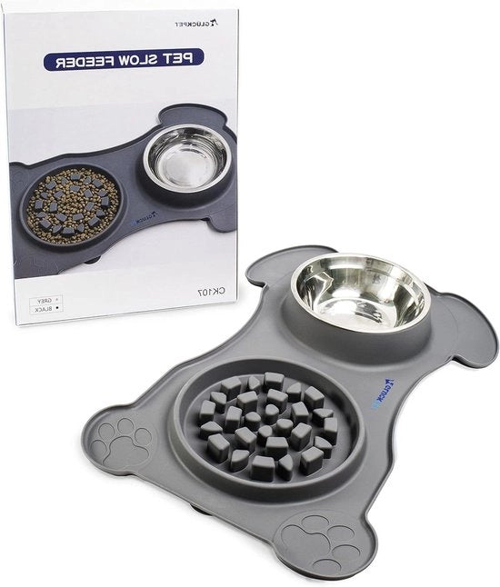 Ciotola per cani anti-scivolo con beccuccio per cani e tappeto antiscivolo - 360 ml grigio
