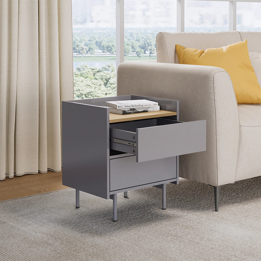 Vicco Comodino Grigio/quercia Set di 2