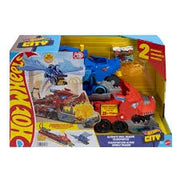 Hot Wheels City,Bisarca con due veicoli inclusi, Ultimate dual dragon transporter,Mattel,Eta 4+
