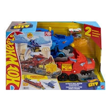 Hot Wheels City,Bisarca con due veicoli inclusi, Ultimate dual dragon transporter,Mattel,Eta 4+