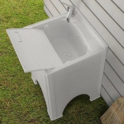 Mobile lavatoio Olimpo da esterno bianco con vasca asse e kit scarico