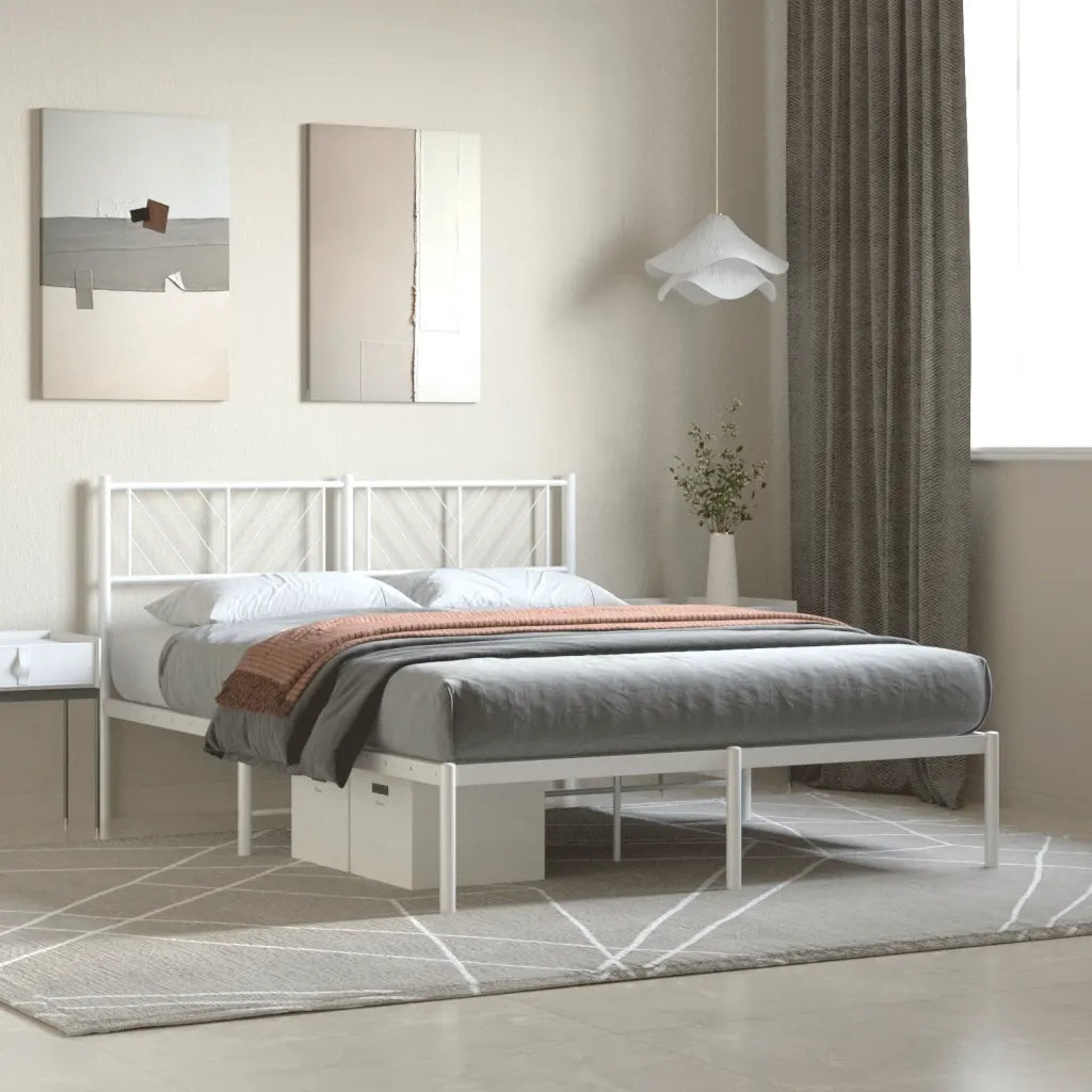 Letto matrimoniale | Letto per adulti | Giroletto con Testiera in Metallo Bianco 120x200 cm