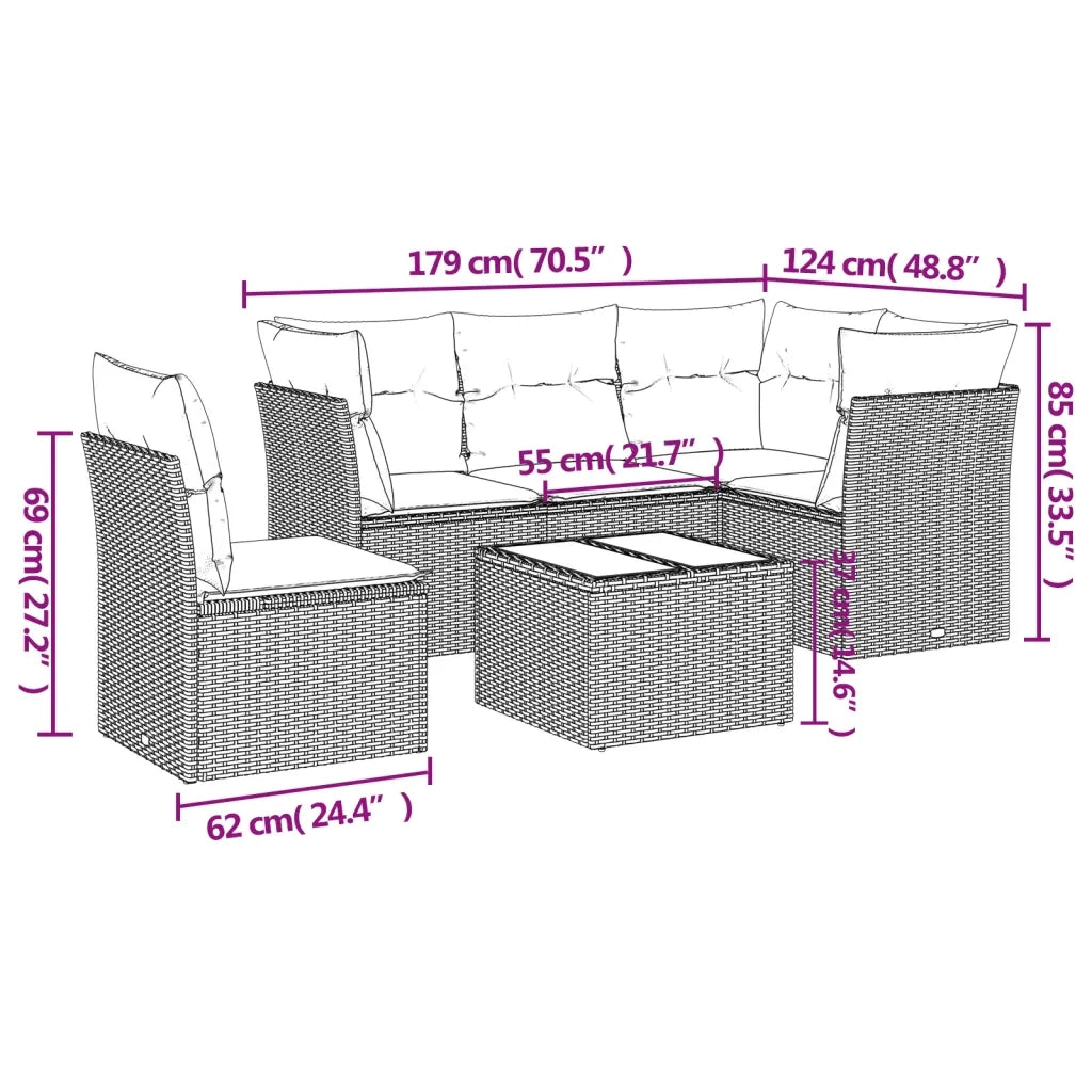 vidaXL Set Divano da Giardino 6 pz con Cuscini Grigio in Polyrattan