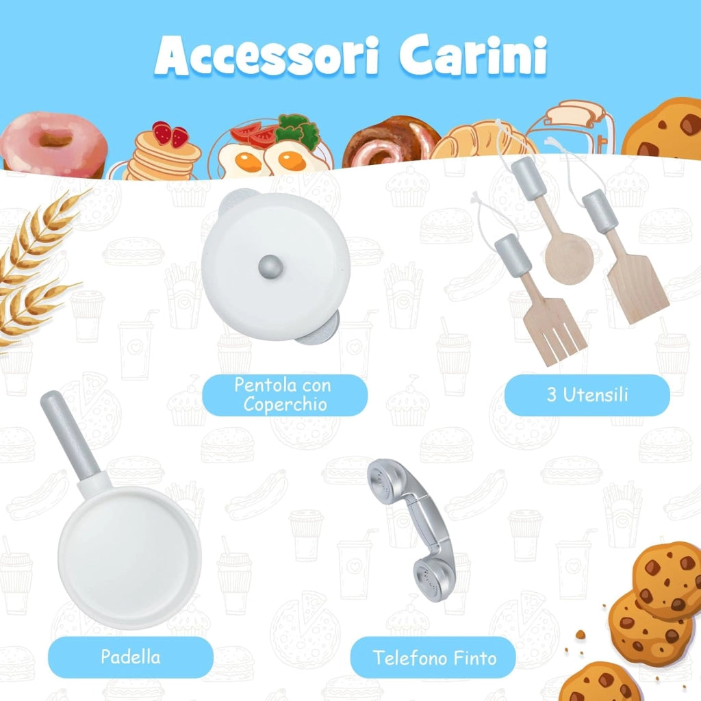 Cucina Giocattolo per Bambini, Cucina per Bambini in Legno con Forno, Microonde, Telefono, Distributore d'Acqua, Lavello e Rubinetto, con Luci e Suoni Realistici, per bambini 3+ Anni
