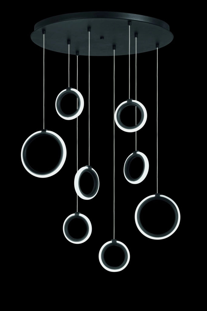 SOSPENSIONE 8 LUCI PINTA NERO LED 3000K 2880LM 48W DIMMERABILE SENZA VETRO DIMMERABILE