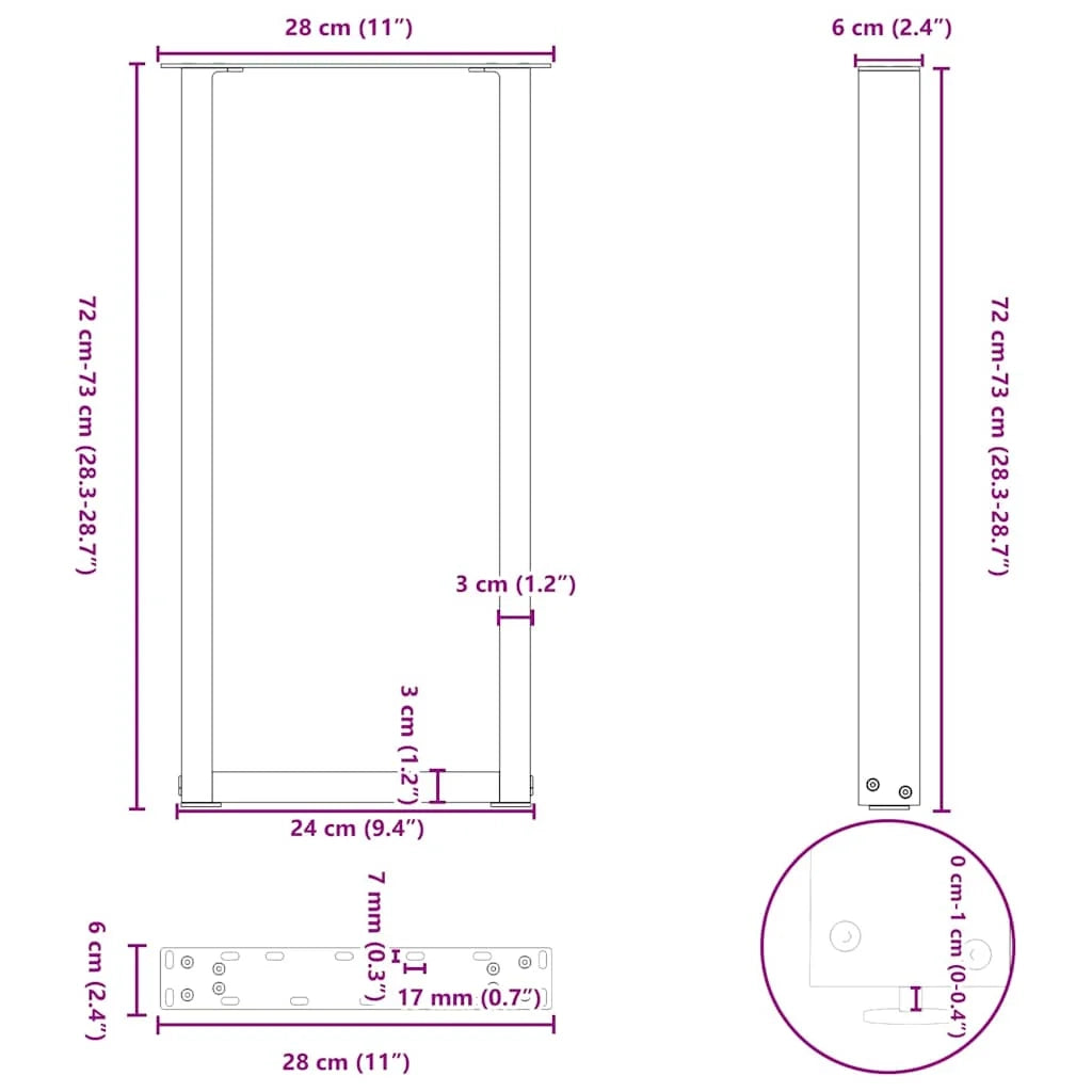 Set di 2 gambe regolabili per consolle a U 28 x 73 cm in acciaio nero 02_0057408