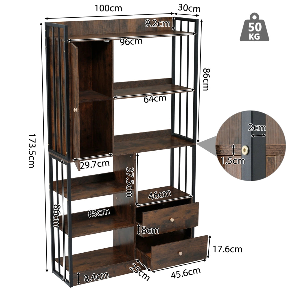 Libreria con ante e cassetti 100x30x173,5 cm Nero marrone