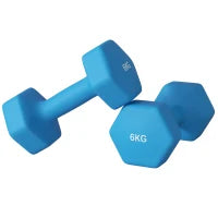 Set 2 Manubri Esagonali da 2x6kg in Metallo e Plastica con Impugnatura Antiscivolo, 22x10x10 cm, Azzurro