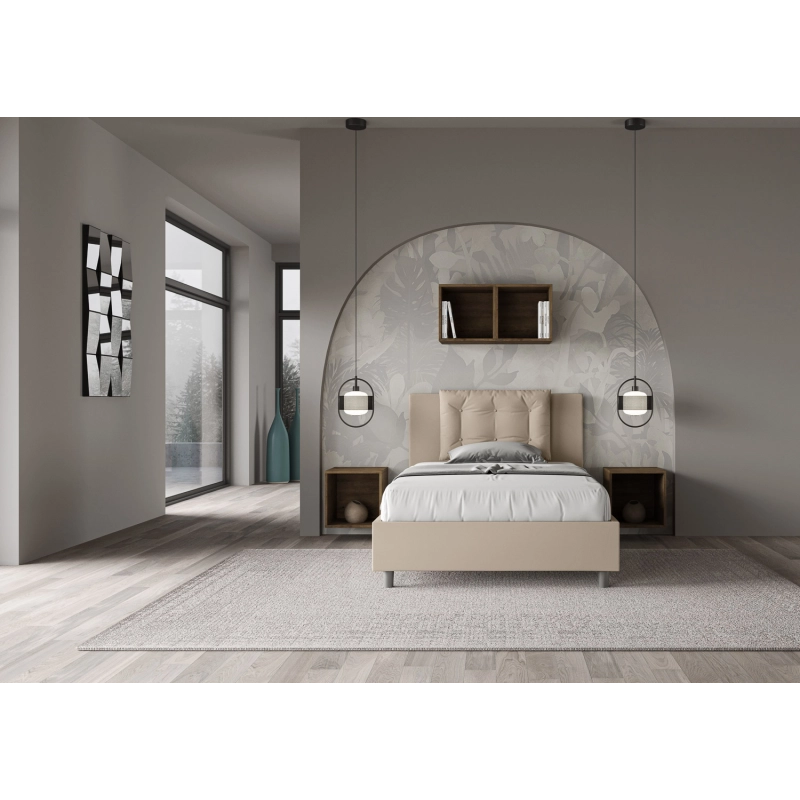 Letto imbottito 1 piazza e mezza 120x210 cm Annalisa - Similpelle,Tortora,Con rete