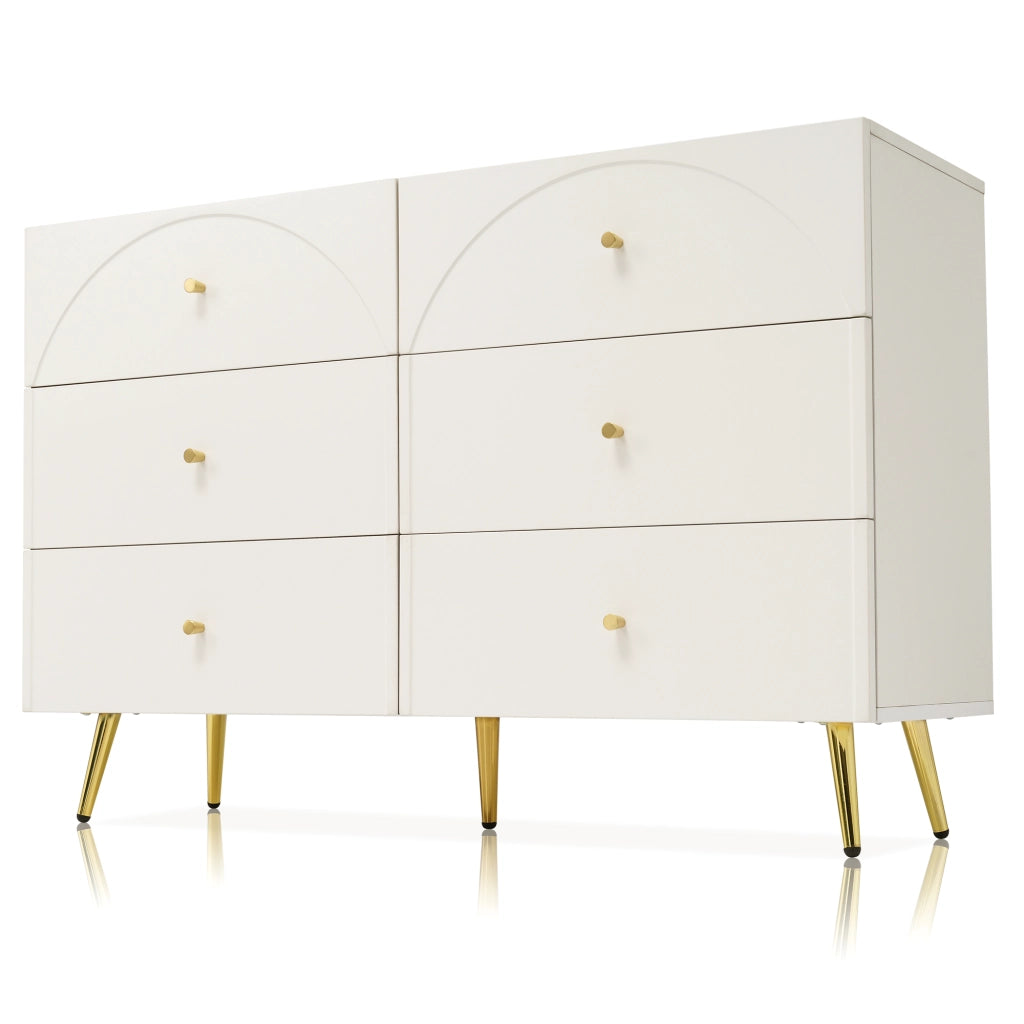 Комò con 6 cassetti colore crema-bianco, H85xL120xP40 cm, struttura in legno e metallo