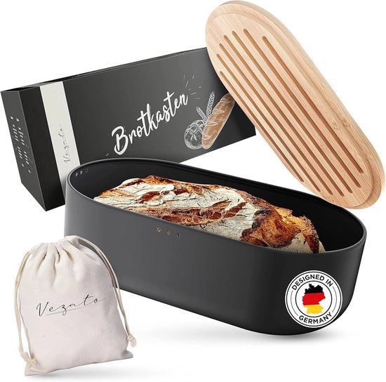 Tromba per pane Cucina Confezione per pane duratura con trattamento speciale Grande tromba per pane con coperchio in bambù piatto per tagliare Confezione per pane duratura inclusa con sacchetto per pane
