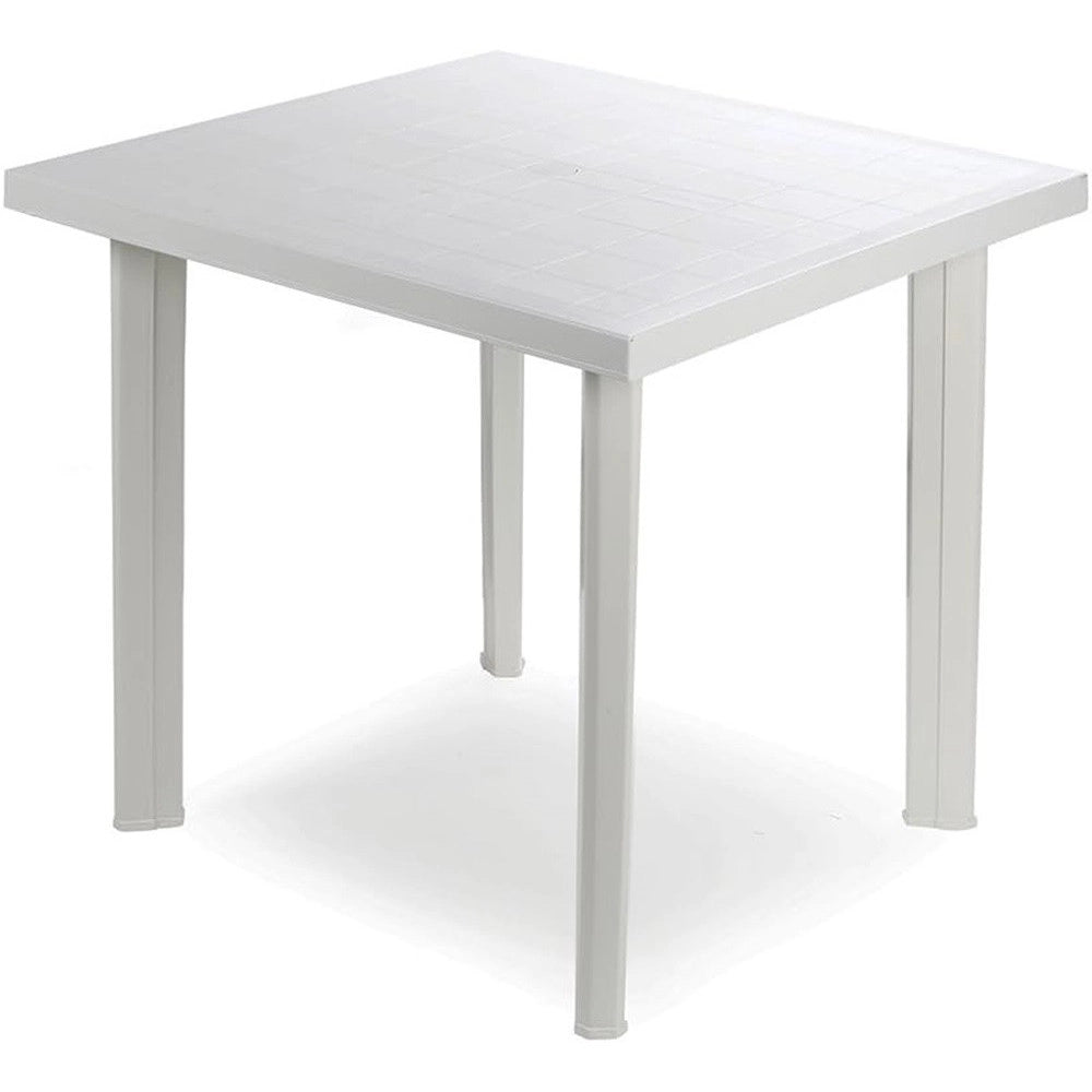 Trade Shop - Tavolo In Plastica Da Giardino Tavola Quadrata Bianco 80x75xh72cm Resistente 908604 -