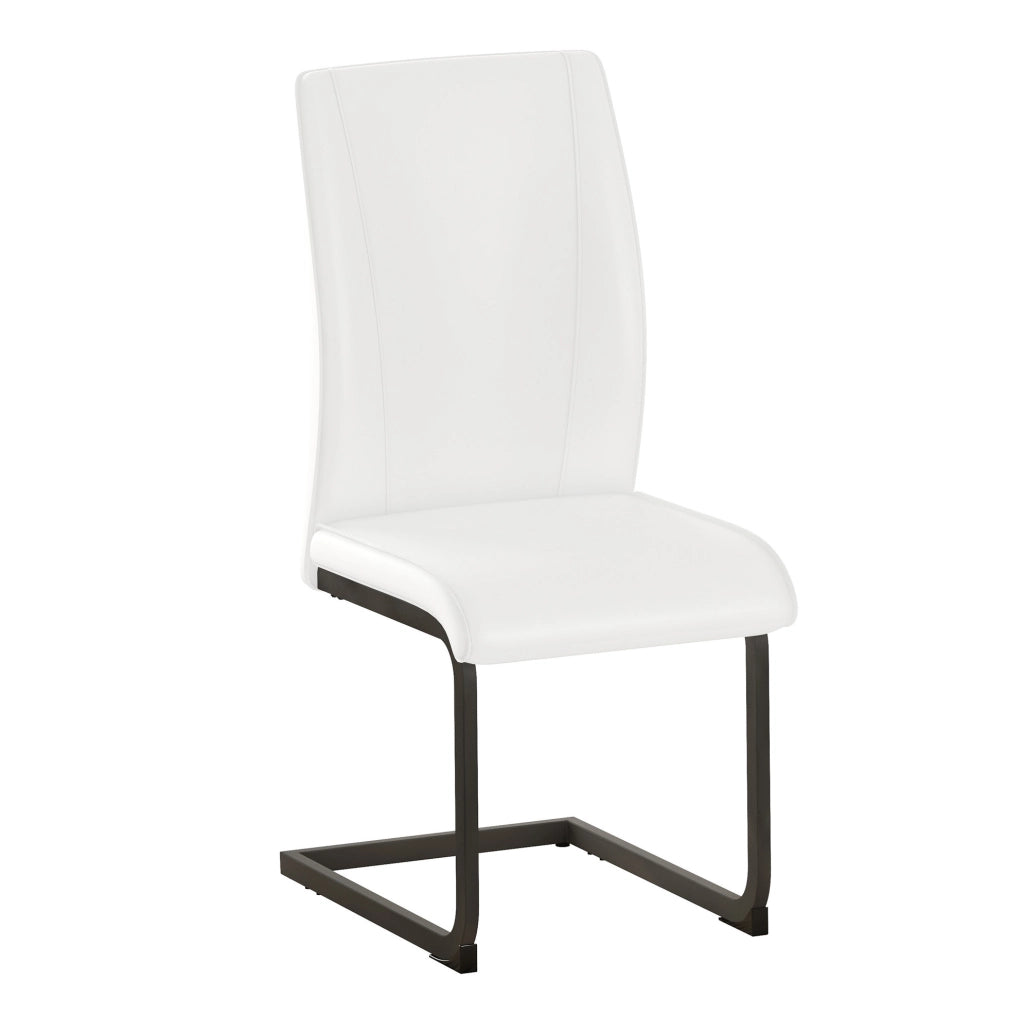 Sedia da pranzo in ecopelle bianca con schienale ergonomico e gambe in metallo nero