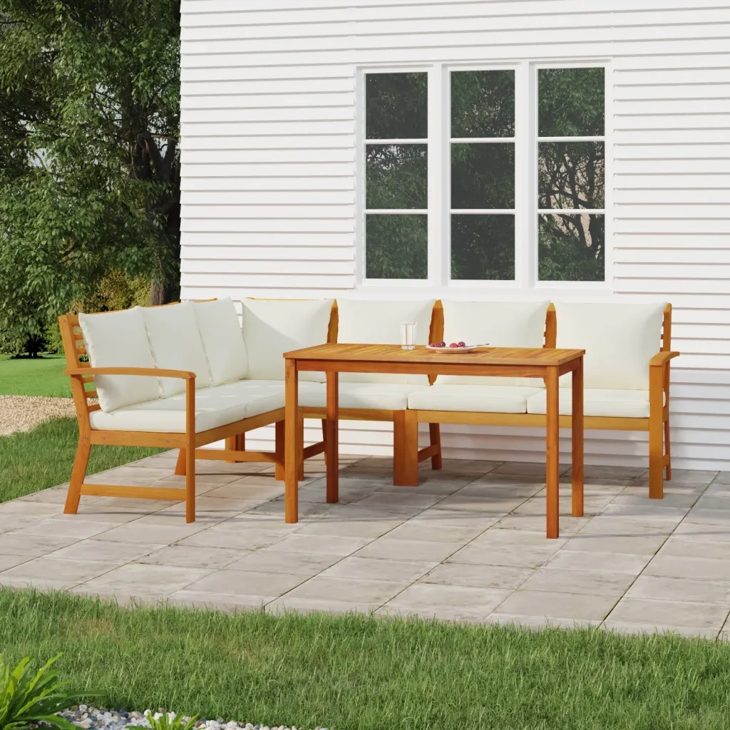 Set da Pranzo Giardino 5pz con Cuscini Legno Massello di Acacia 3154966