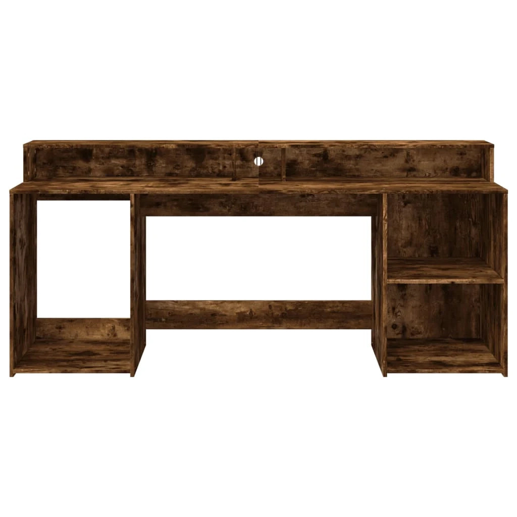Scrivania da ufficio postazione di lavoro mobile per computer scrivania da studio con luci a LED rovere affumicato 200 x 55 x 91 cm legno ingegnerizzato marrone 02_0023788