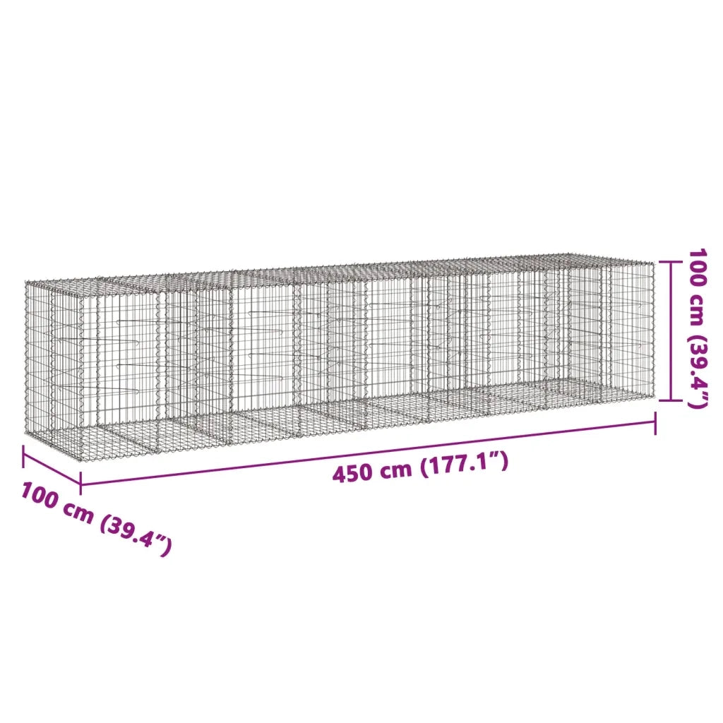 Cesto Gabbione con Copertura 450x100x100 cm in Ferro Zincato 3295197