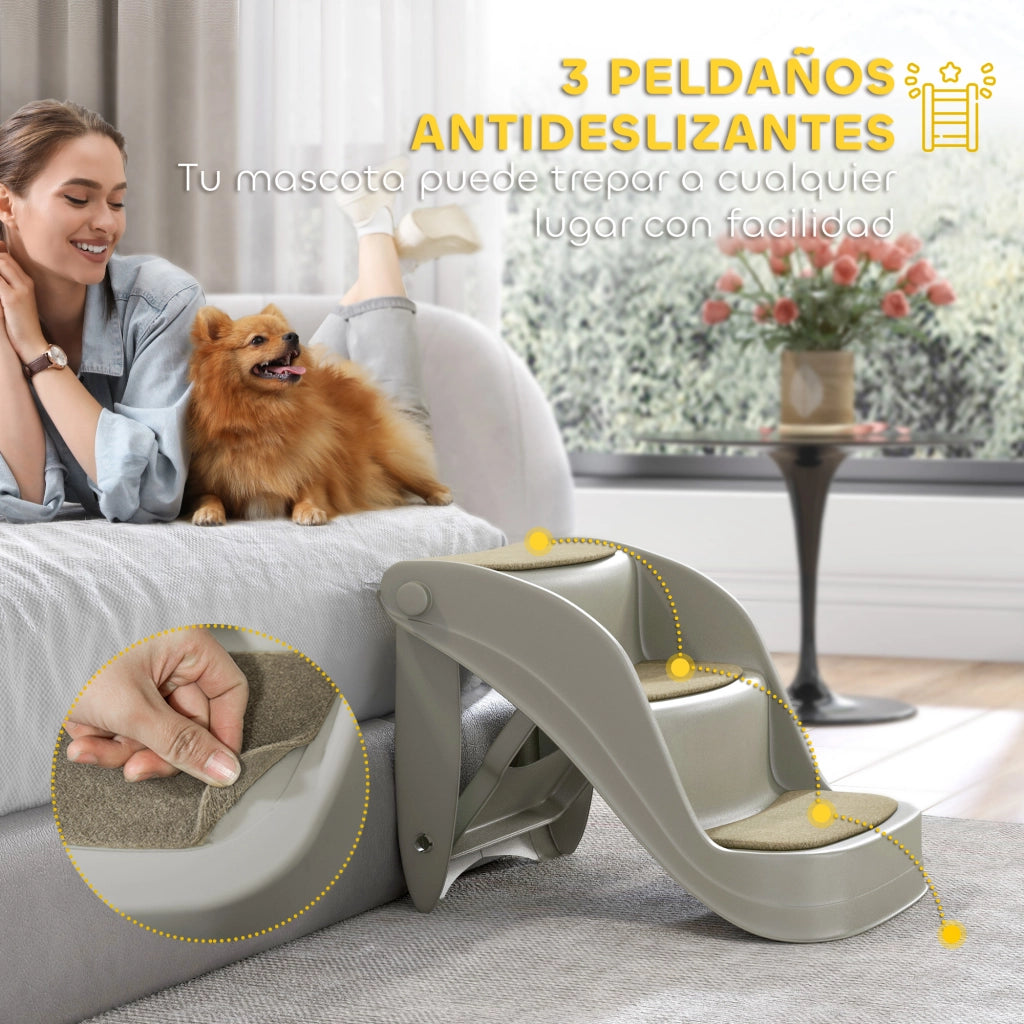 Scala per Cani Pieghevole 3 Gradini con Tappetino Antiscivolo ¨C zephmum ¨C 49x38x38 cm Grigio