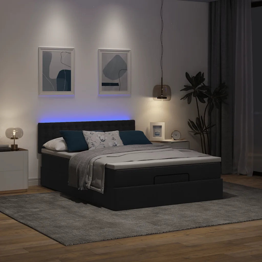 Pouf Letto con Materasso e LED Nero 140x190 cm 3312473