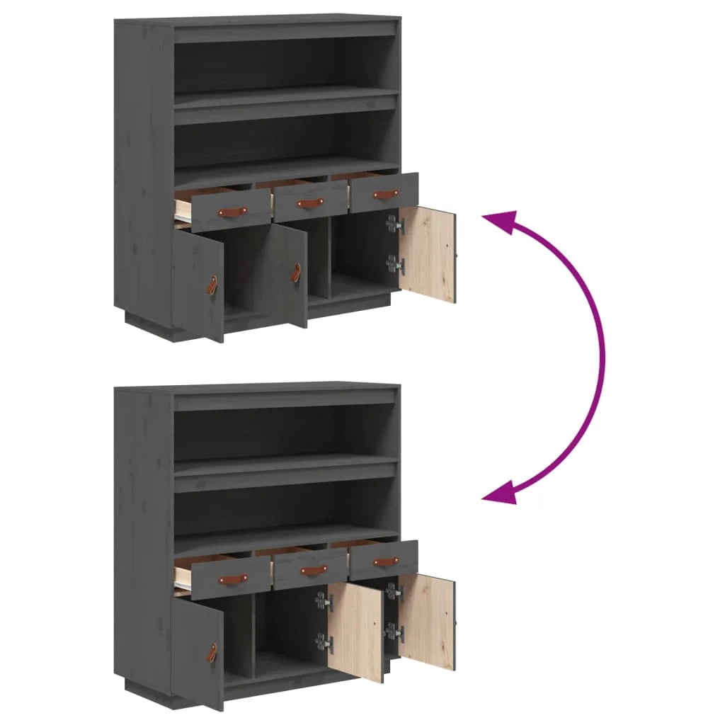 Buffet credenza cassettiera armadio mobile contenitore organizer cucina soggiorno salotto alto 100 x 40 x 108,5 cm legno massello di pino grigio 02_0034222