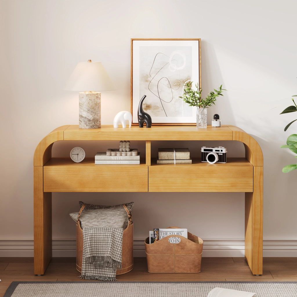 TAVOLINO CONSOLLE 120x35.5x76.5 cm 2 cassetti MDF Naturale
