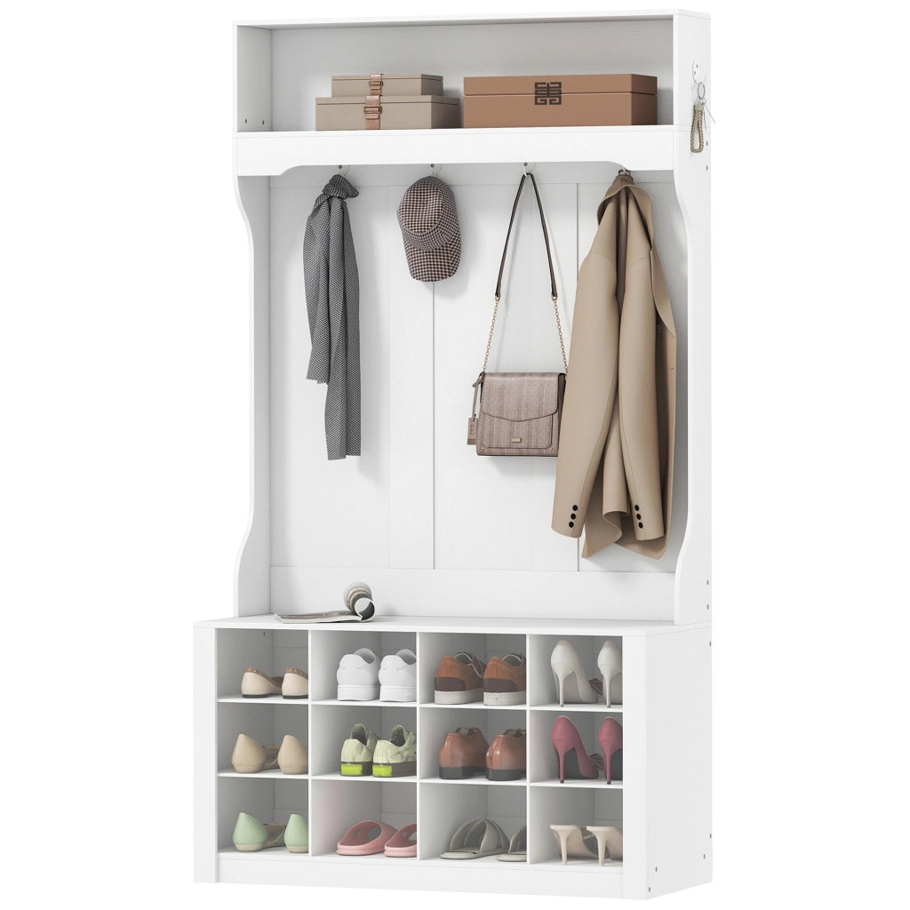 Banca Ingresso con Scarpiera e Appendiabiti ¨C Zephmum ¨C Bianco 80x40x100 cm