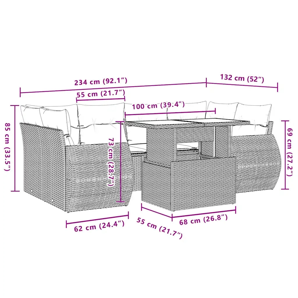 vidaXL Set Divani da Giardino 7 pz con Cuscini Beige in Polyrattan