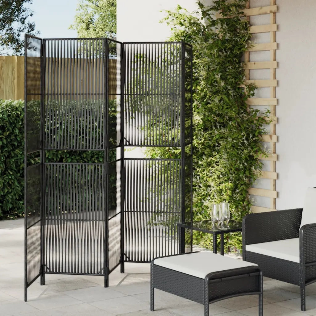 Divisorio per Ambienti | Divider per stanze | Paravento a 5 Pannelli Nero in Polyrattan