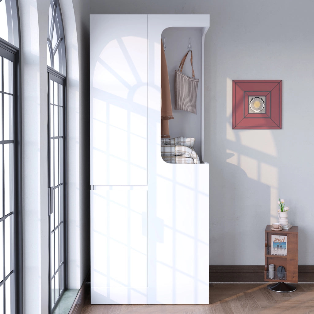 ARMADIO 70 x 40 x 170 cm con cassetti e vano appendiabiti aperto Bianco