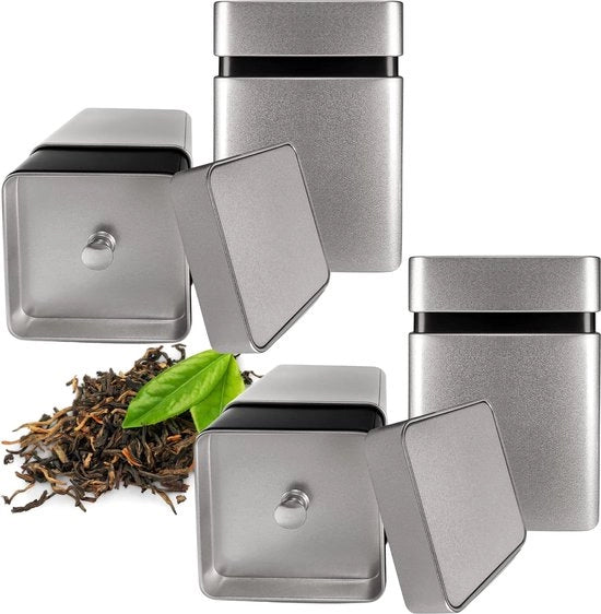 4 x Contenitori in metallo per tè in sacchetti (100 g - 200 g) Set di contenitori in metallo per tè in sacchetti e tazze da tè. Contenitore per tè in sacchetti.