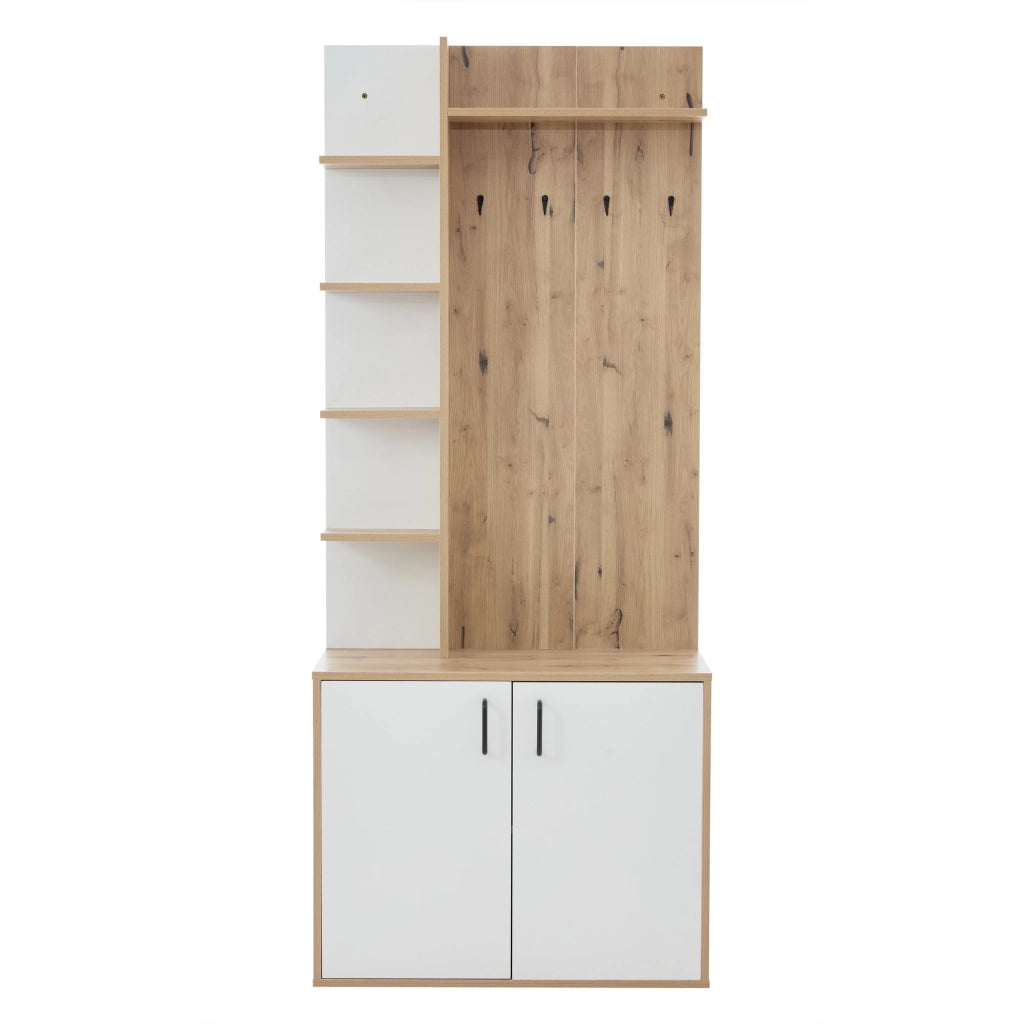 Scarpiera Appendiabiti con Ripiani e Ganci ¨C MINIMAL ¨C Legno/Bianco, 75x33x180 cm