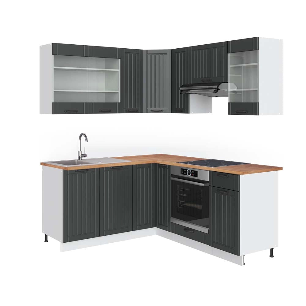 Cucina angolare completa Fame-Line Antracite rustico/Bianco 190 x 60 cm, PL Rovere Vicco