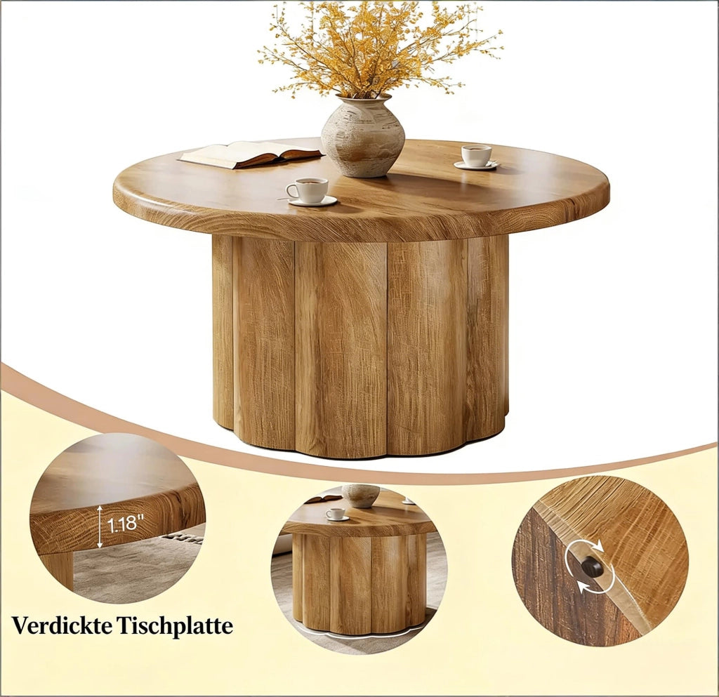 Tavolino da caff¨¨ rotondo ? 80 cm in MDF marrone con base scanalata