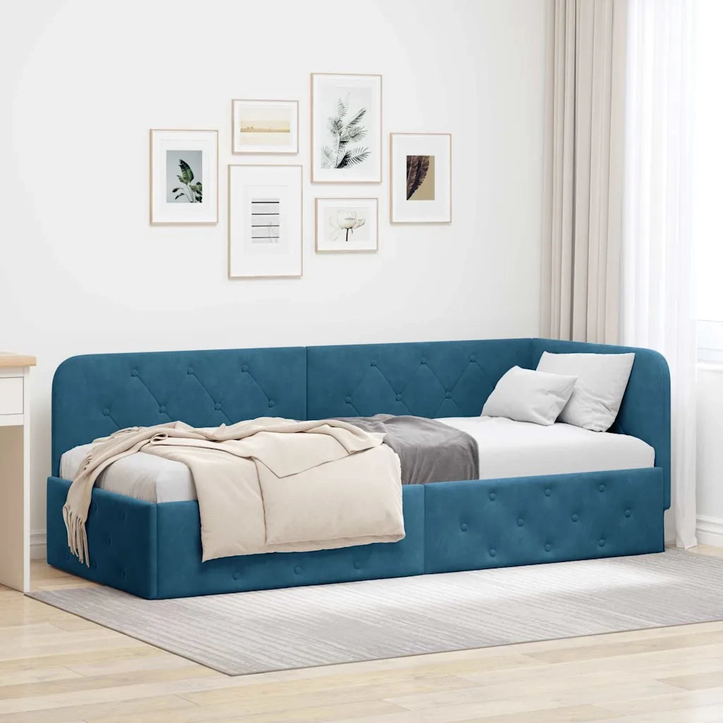 Cornice del letto ad angolo Blu 80 x 200 cm Velluto