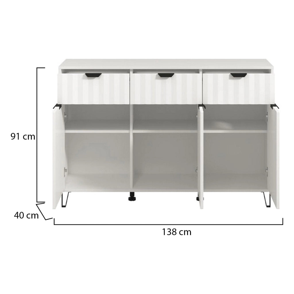Madia Paglieta, Credenza 3 Ripiani, 138x40x90.5h cm Bianco