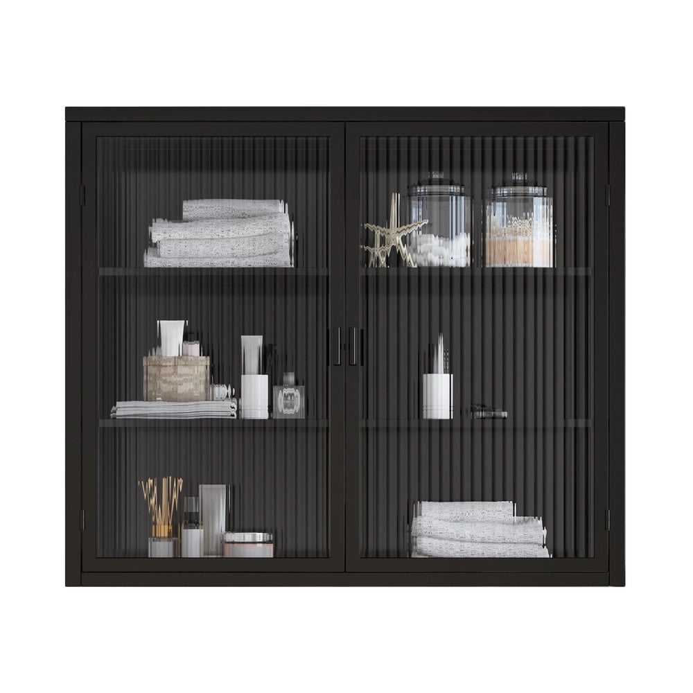 Mobile da ingresso a muro ¨C Minimal ¨C Bianco e nero, vetro trasparente, 3 ripiani, 70 cm, salvaspazio