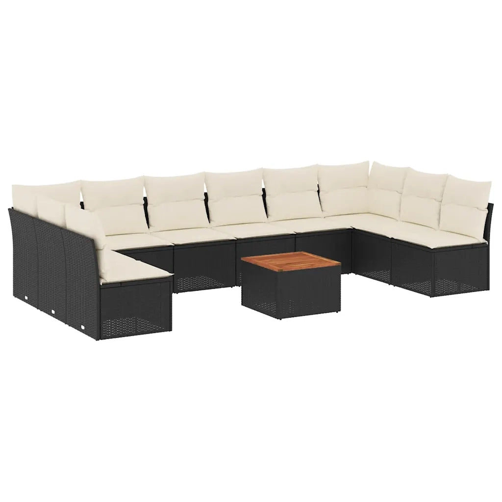Set Divani da Giardino 11 pz con Cuscini in Polyrattan Nero 3256126