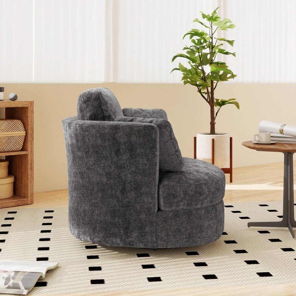 Poltrona XXL moderna - Zephmum- Grigio Chenille, 3 cuscini indipendenti, imbottitura elastica