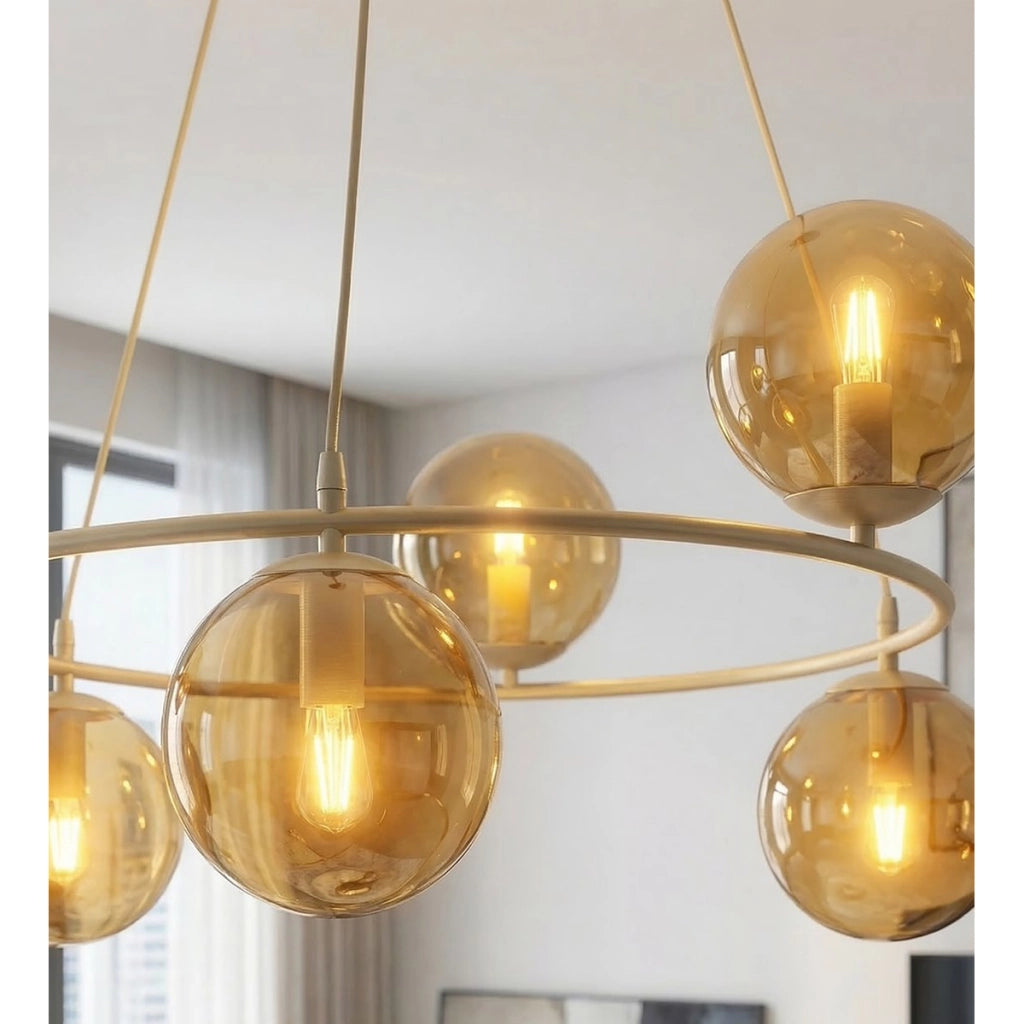 Lampada a sospensione AZURA in acciaio beige e vetro ambrato
