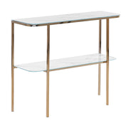 Consolle dorato Bianco Vetro Temperato Acciaio 100 x 35 cm Effetto Marmo Glam Moderno Soggiorno Camera Da Letto Corridoio