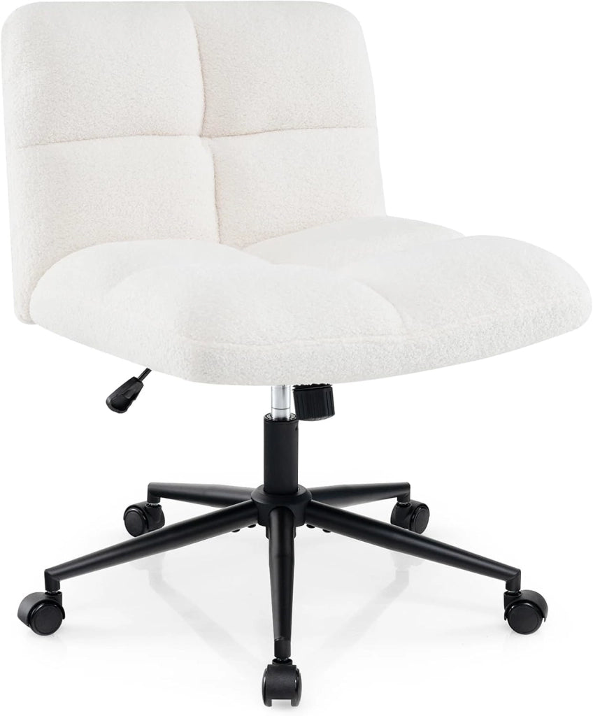 Sedia da ufficio con altezza regolabile, con 5 ruote, 73 x 69 x 79-87 cm, sedia girevole con gambe incrociate e seduta imbottita, sedia senza braccioli, per soggiorno, studio (beige)