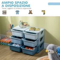 Cassettiera 6 Cassetti per Bambini 3-6 Anni con Bordi Arrotondati, in PP Blu, 75x37x56.5 cm