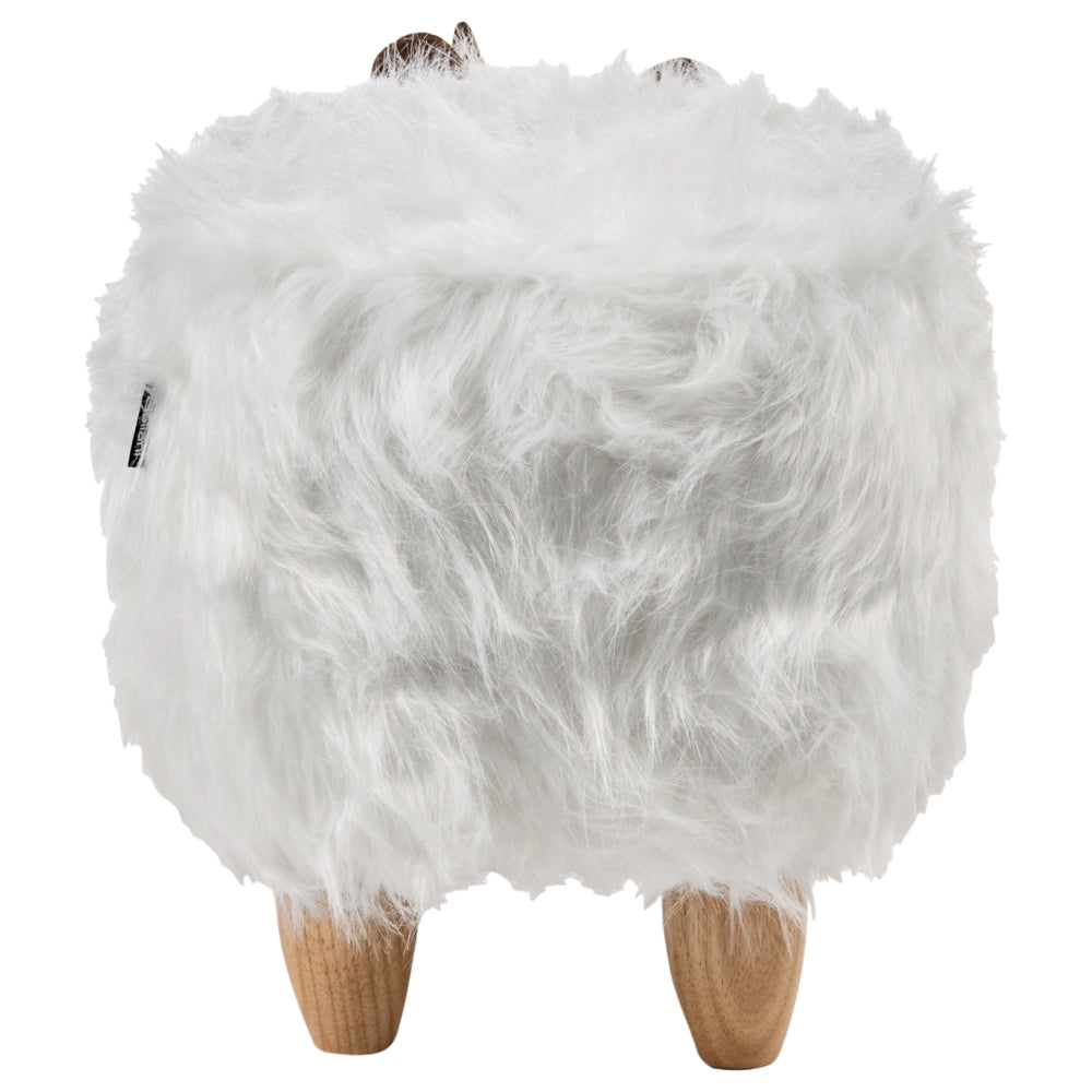 Sgabello per bambini con animali Rhino bianco Pelliccia sintetica con gambe in legno imbottite Poggiapiedi per la cameretta dei bambini