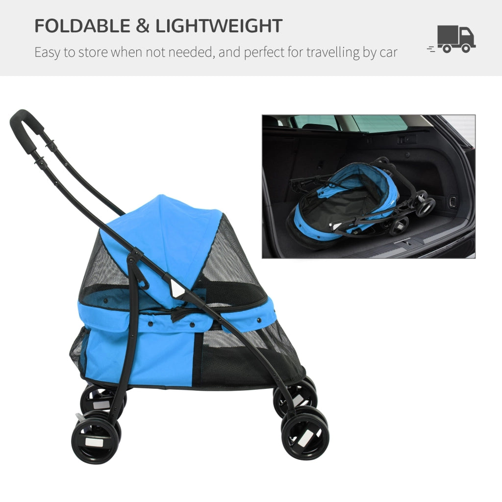 Passeggino per Cani Pieghevole 82x47x97 cm in Tessuto Oxford Blu