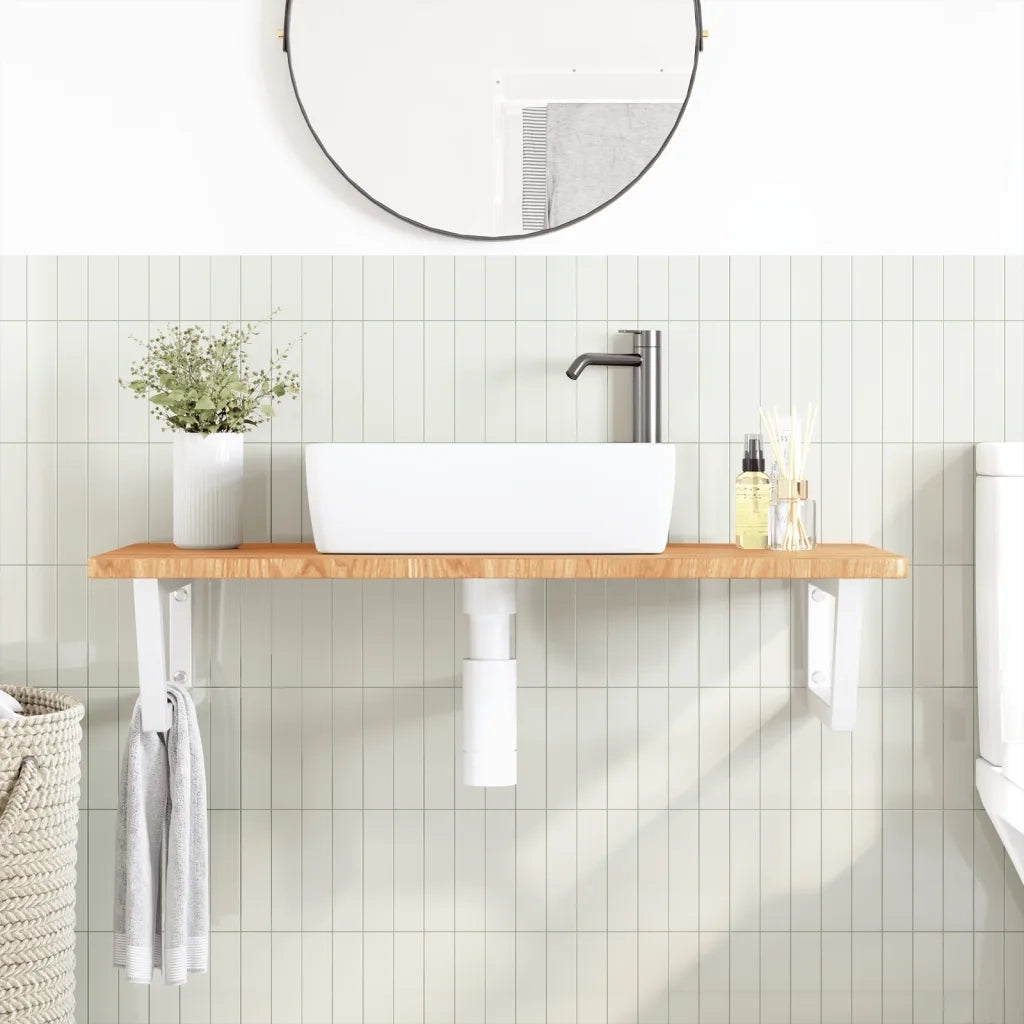 vidaXL Ripiano a Parete per Lavabo in Acciaio e Massello di Rovere