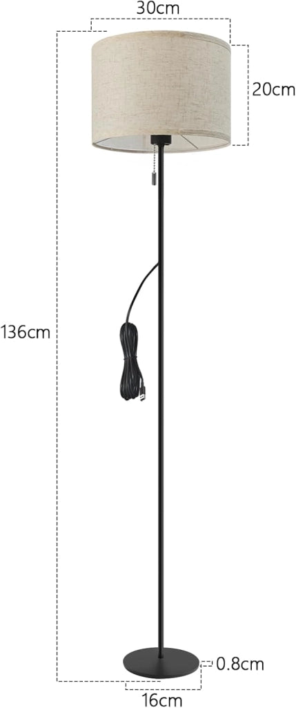 ZMH Lampada da terra LED retrò paralume tessuto dimmerabile interruttore cavo per soggiorno