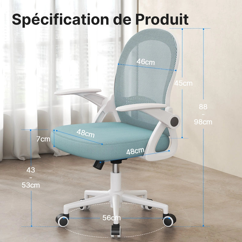 Sedia da ufficio-Sedia da ufficio in  con braccioli-Sedia ergonomica in rete traspirante-Altezza regolabile-Home Office-verde chiaro