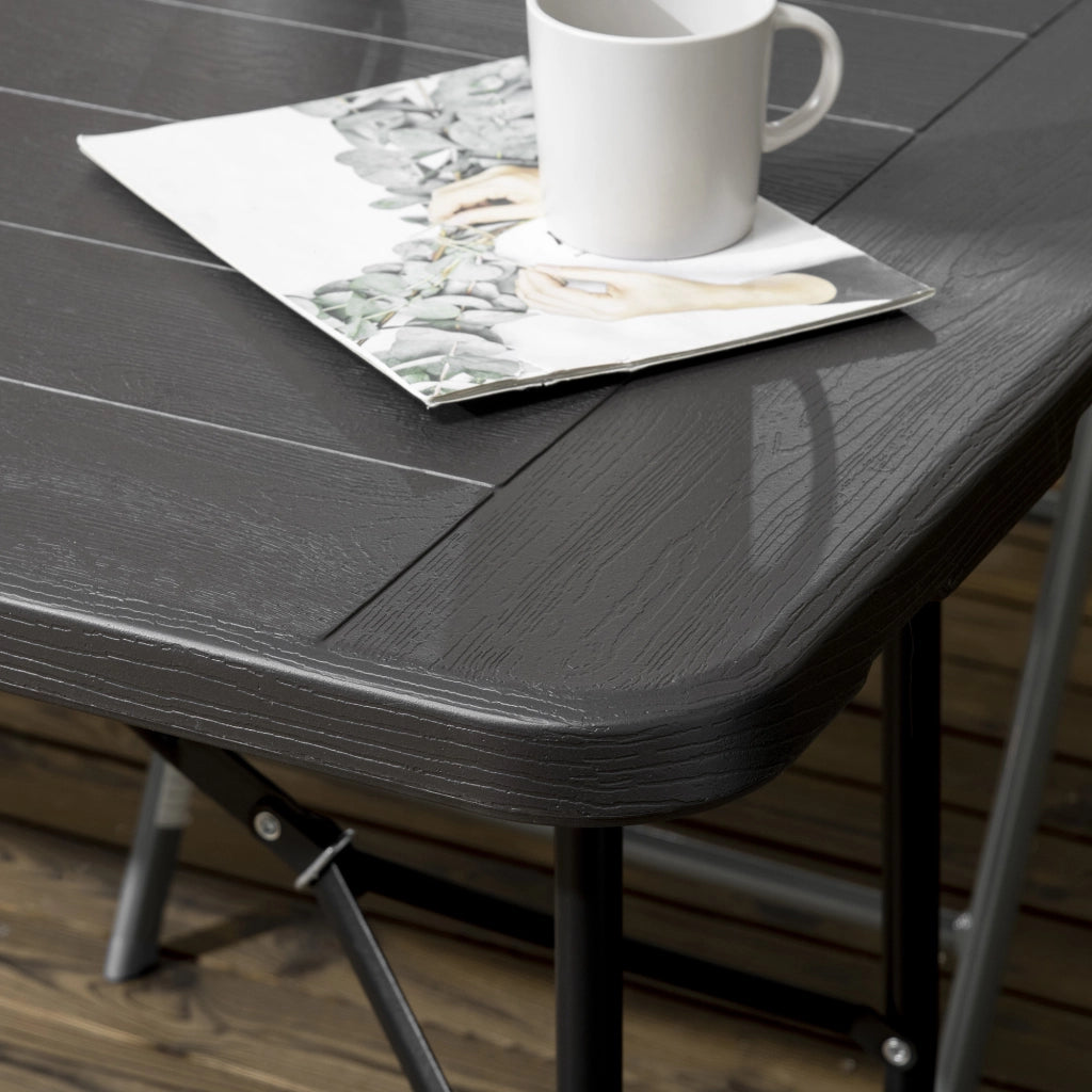Tavolo da esterno; tavolo da giardino; per 6 persone; pieghevole; dall'aspetto legno; grigio scuro; 180 x 75;5 x 73 cm