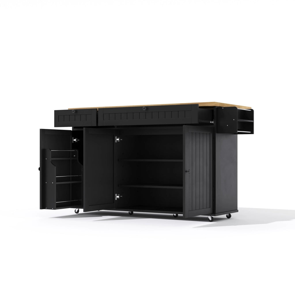 Isola cucina 137x70 cm naturale e nera in MDF, piano pieghevole